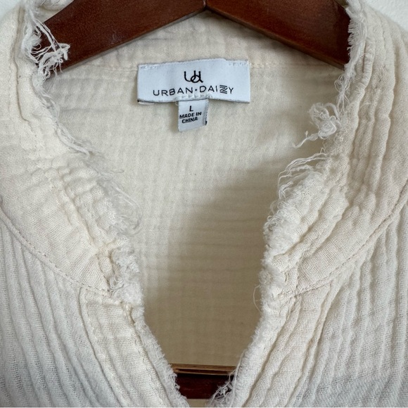 Urban Daizy Gauze Oversized Lightweight Beach Coverup Button up shirt Cream Sz L - Picture 4 of 10